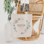 AUSHA Elegant Dusty Blue Blommigt Bridesmaid Bröll Tygkasse<br><div class="desc">Den här brudens sida-säcken har en dammig blå och vit blommigt i eleganten och ett minsta typsnitt i eleganten. Det är perfekt för brudens sida.</div>