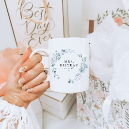 AUSHA Elegant Dusty Blue Blommigt, Bröllop Kaffemugg