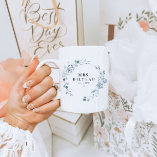AUSHA Elegant Dusty Blue Blommigt, Bröllop Kaffemugg