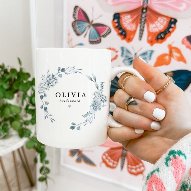 AUSHA Elegant Støvblå Blomster Brudepige Bryllup Kaffemugg (Skapare uppladdad)