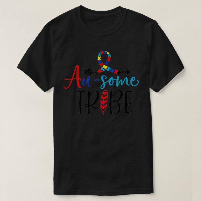 Ausome Tribe Autism Awareness Puzzle Ribbon Matchi T Shirt (Design framsida)
