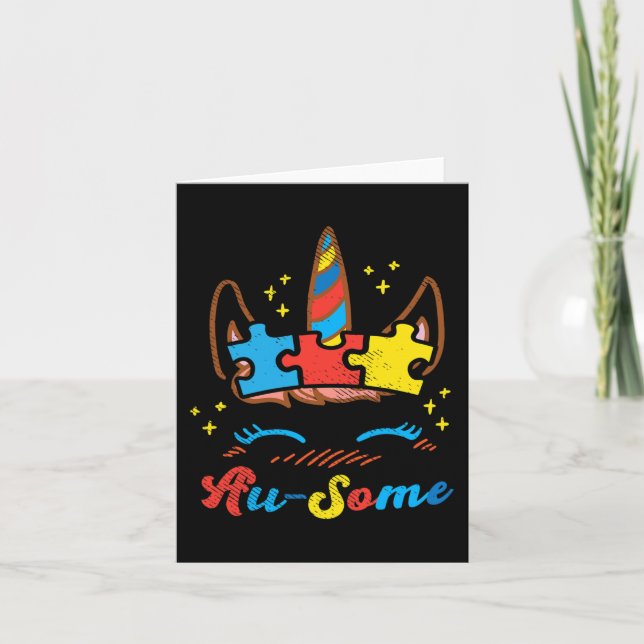 Ausome Unicorn Ansikte Puzzle Autism Awareness ASL Kort (Framsida)