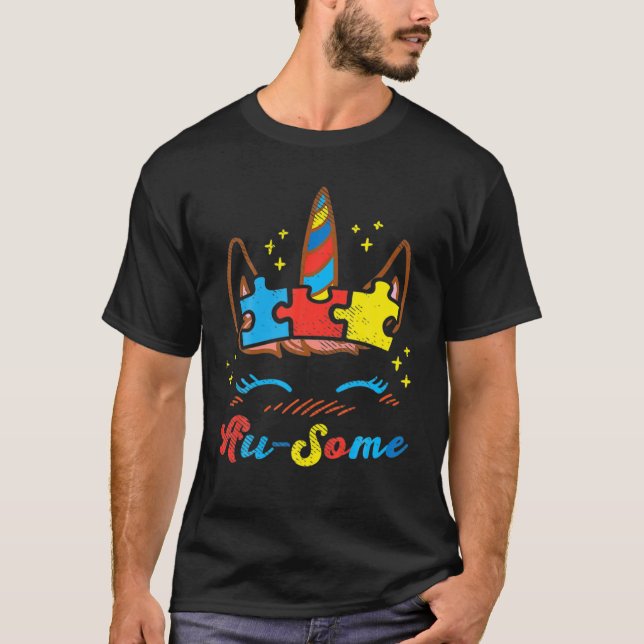 Ausome Unicorn Ansikte Puzzle Autism Awareness T Shirt (Framsida)