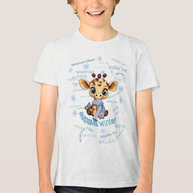 AUsome Winter Giraffe – Cute Autism Awareness  T Shirt (Framsida)
