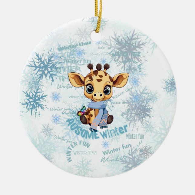 Ausome Winter – One of a Kind Snowflake Giraffe  Julgransprydnad Keramik (Framsidan)
