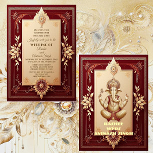 Auspicious Lord Ganesha Blommigt Maroon Grand Indi Inbjudningar