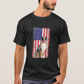 Aussie American Flagga Hund Wears Ansikte Mask 4th T Shirt