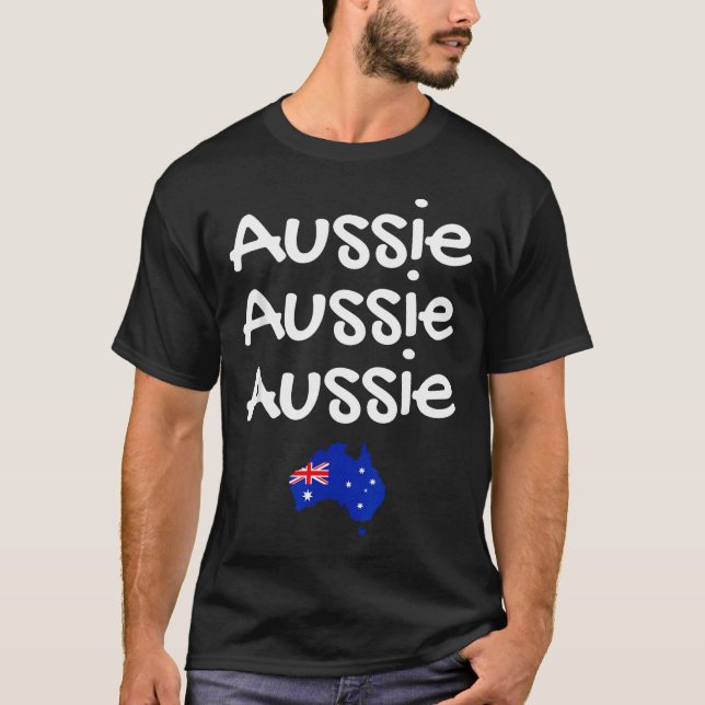 Aussie Aussie Aussie (Oi Oi Oi) australiensisk T Shirt (Framsida)