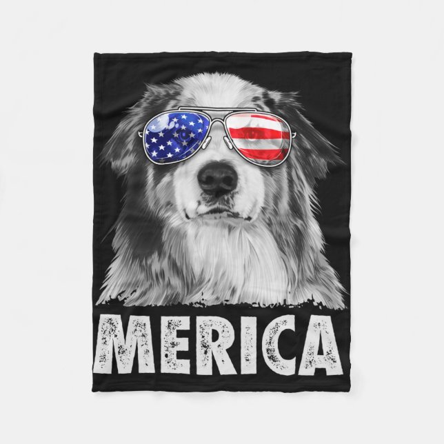 Aussie australian shepherd 4 juli merica fleecefilt (Framsidan)