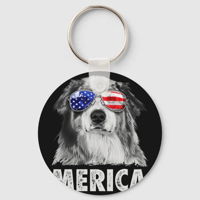 Aussie australian shepherd 4 juli merica nyckelring (Framsida)