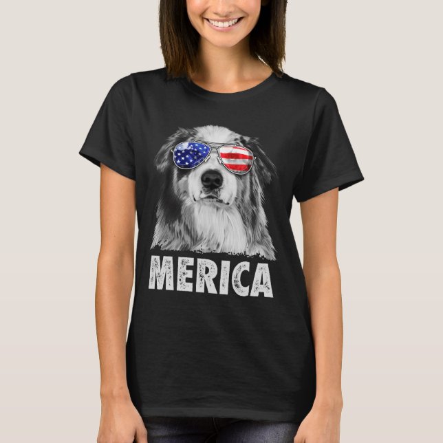 Aussie australian shepherd 4 juli merica t shirt (Framsida)