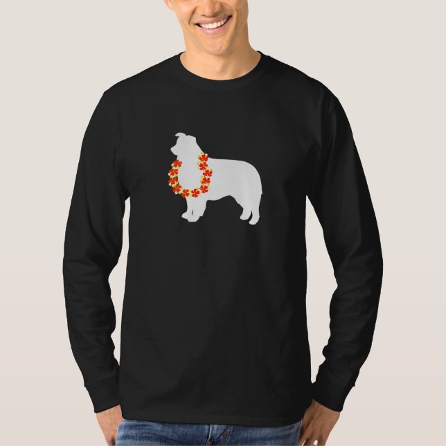 Aussie Australian shepherd Aloha Hawaiian Lei Hund T Shirt (Framsida)