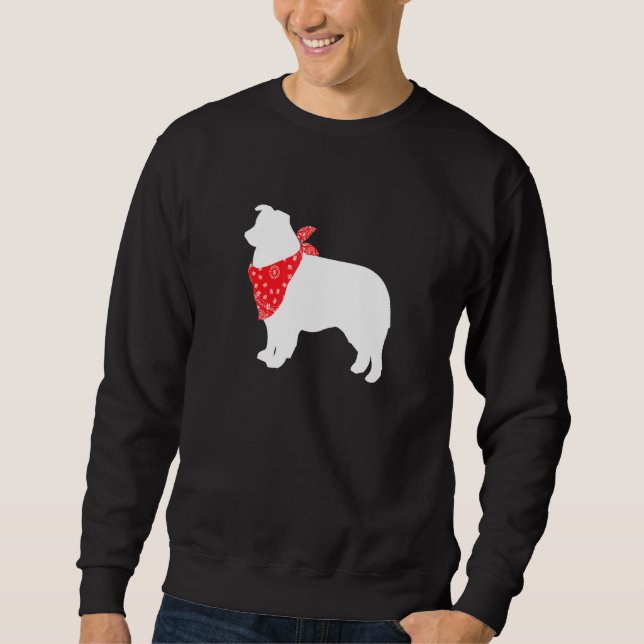 Aussie Australian shepherd Hund Wearing Red Bandan Lång Ärmad Tröja (Framsida)