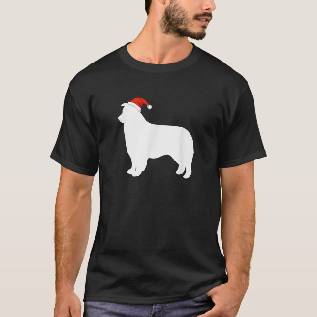 Aussie Australian Shepherd Iklädd Julhatt Chris T Shirt (Framsida)