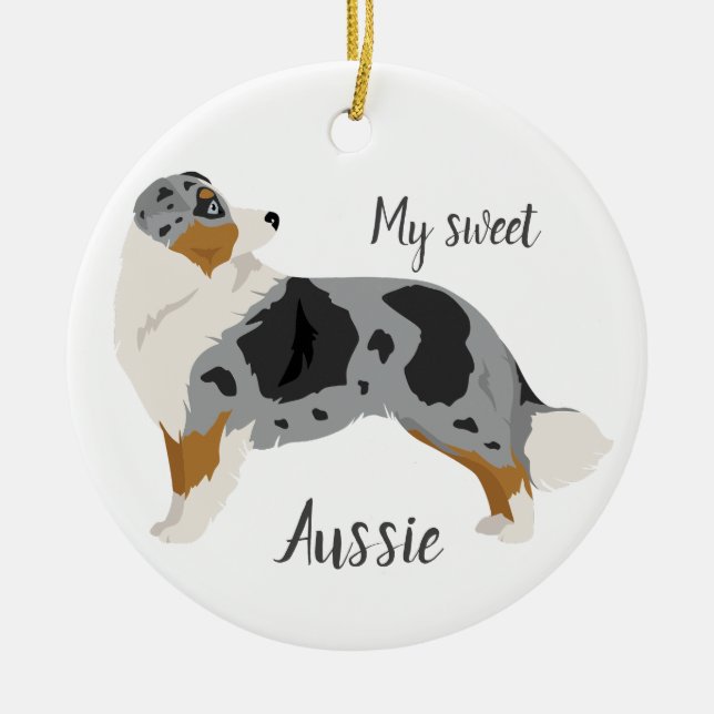 Aussie, Australian shepherd-julprydnaden Julgransprydnad Keramik (Framsidan)