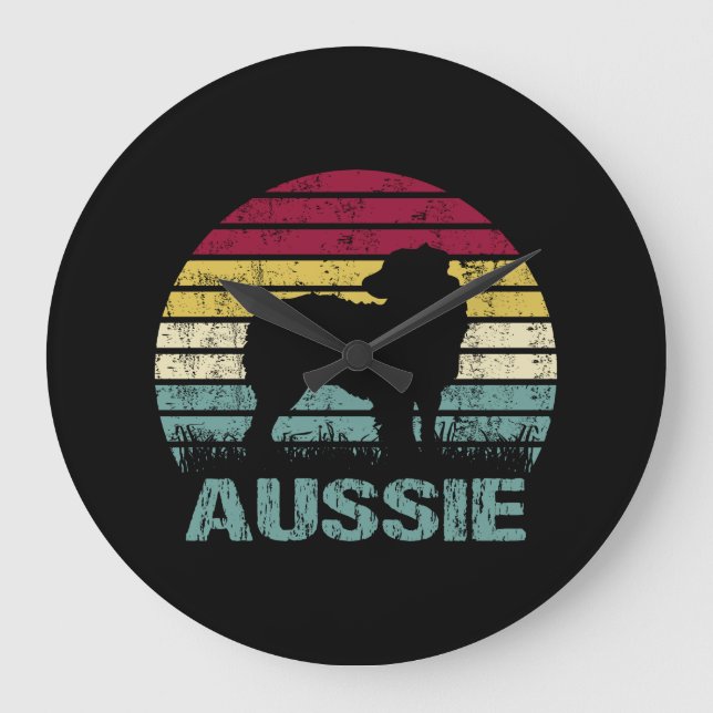 Aussie Australian Shepherd Retro Silhouette Stor Klocka (Framsida)