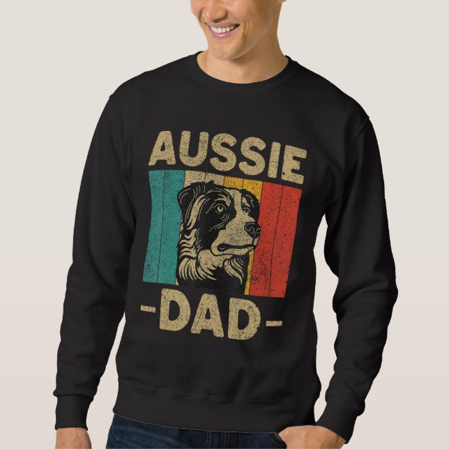 Aussie Dad  Retro Australian Shepherd Lång Ärmad Tröja (Framsida)