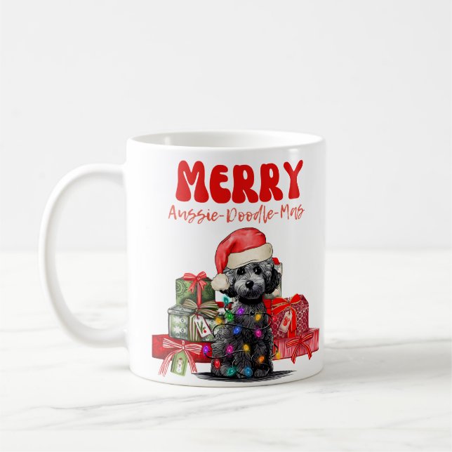 Aussie Doodle jul- Merry Aussie-Doodle-Mas Kaffemugg (Vänster)