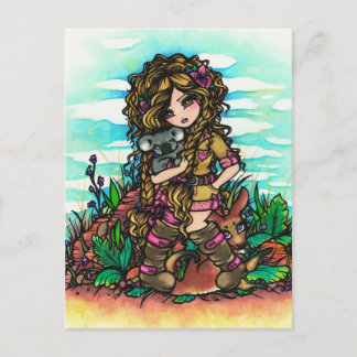 Aussie Girl Koala Kangaroo Tecknad Art Postcard Vykort