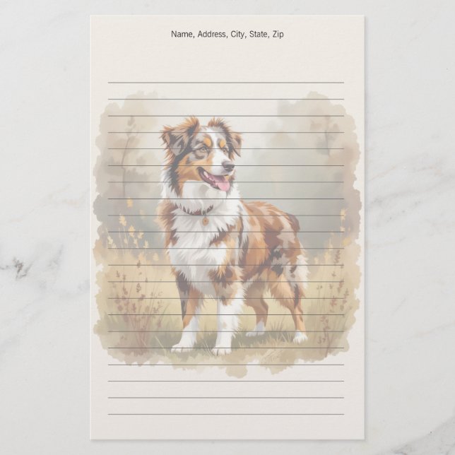 Aussie Hund Australian Shepherd Dog Röd Merle Brevpapper (Framsida)