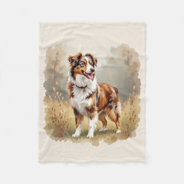 Aussie Hund Australian Shepherd Dog Röd Merle Fleecefilt (Framsidan)
