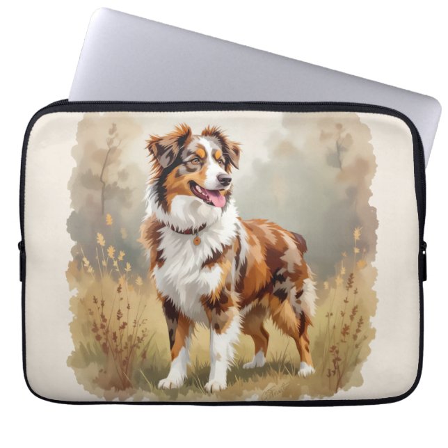 Aussie Hund Australian Shepherd Dog Röd Merle Laptop Fodral (Framsidan)