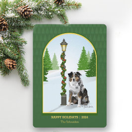 Aussie Hund jul Snö Lamp Post Julkort