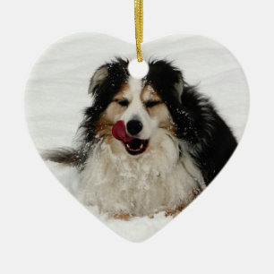 Aussie hundtunga julgransprydnad keramik