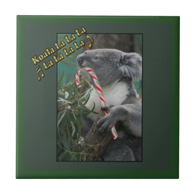 Aussie jul Koala med Candy cane Kakelplatta (Framsidan)