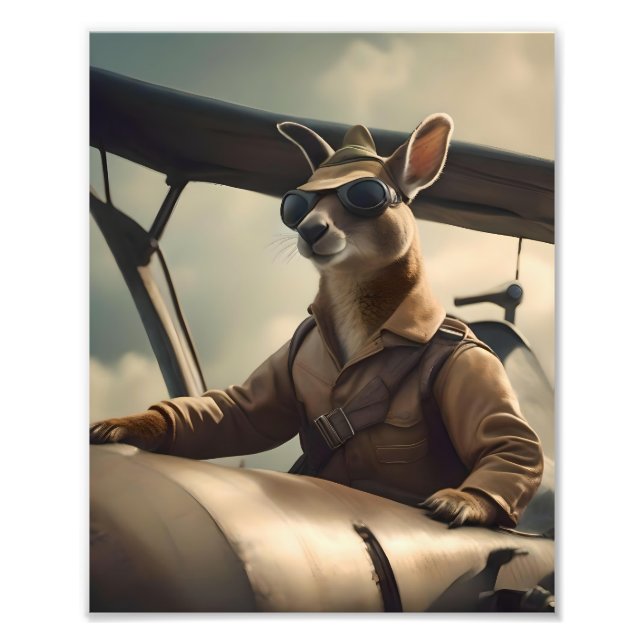 Aussie Kangaroo Airplan Pilot Fototryck (Framsidan)
