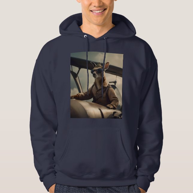 Aussie Kangaroo Airplan Pilot Hoodie (Framsida)