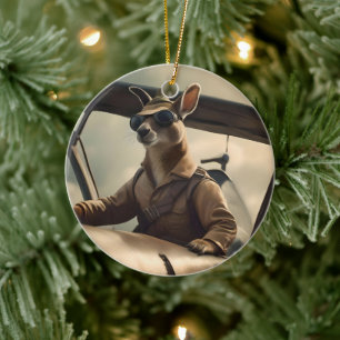 Aussie Kangaroo Airplan Pilot Julgransprydnad Keramik