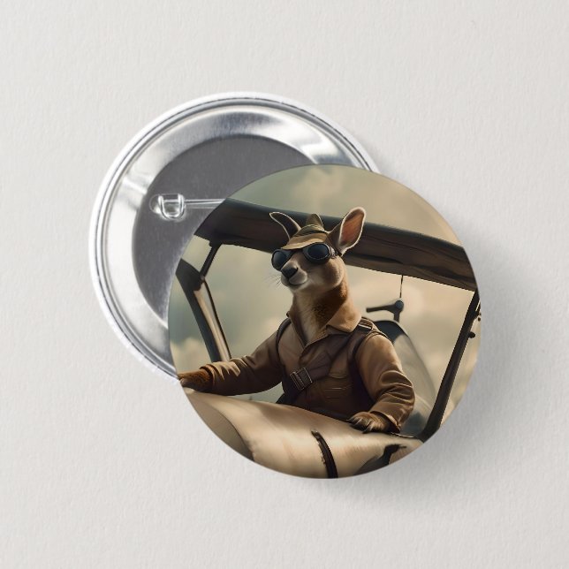 Aussie Kangaroo Airplan Pilot Knapp (Framsida & baksida)