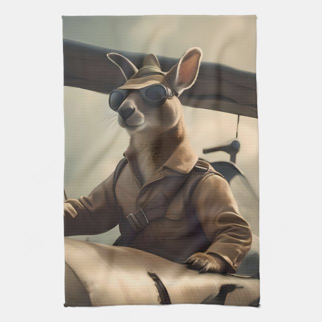 Aussie Kangaroo Airplan Pilot Kökshandduk (Vertikal)