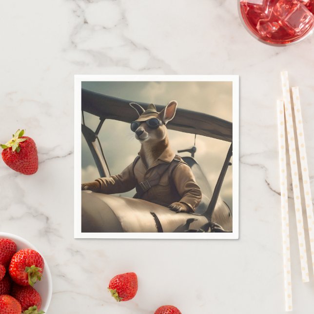 Aussie Kangaroo Airplan Pilot Pappersservett (Insitu)