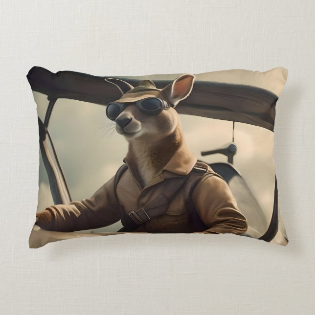 Aussie Kangaroo Airplan Pilot Prydnadskudde (Framsidan)