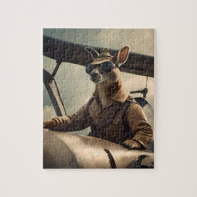 Aussie Kangaroo Airplan Pilot Pussel (Vertikal)