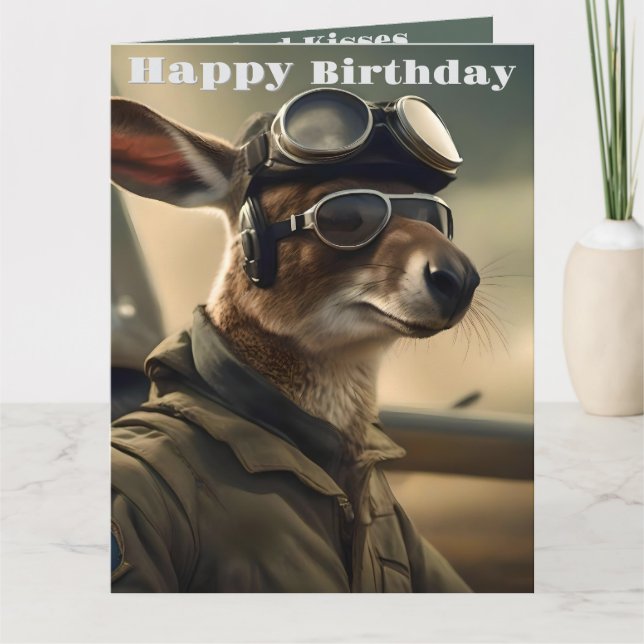 Aussie Kangaroo Kung of the Airways, födelsedagsko Kort (Framsida)