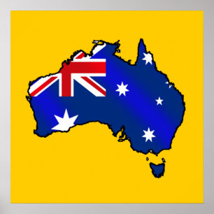 Aussie karta av Australien uns flaggagåvor Poster