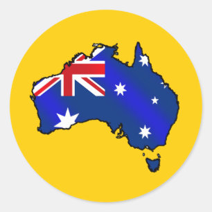 Aussie karta av Australien uns flaggagåvor Runt Klistermärke