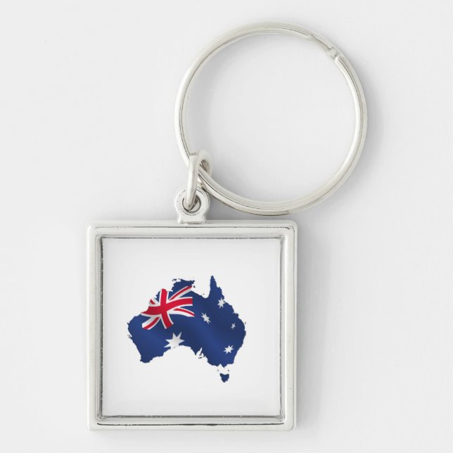 Aussie kartaflagga fyrkantig silverfärgad nyckelring (Framsidan)
