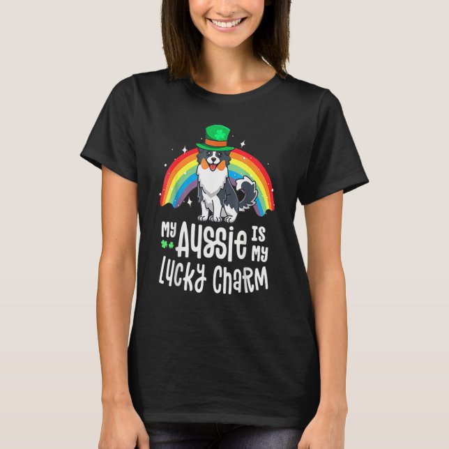 Aussie Lucky Charm St Patricks Day Dog Australian  T Shirt (Framsida)