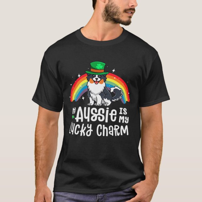 Aussie Lucky Charm St patricks day hund T Shirt (Framsida)