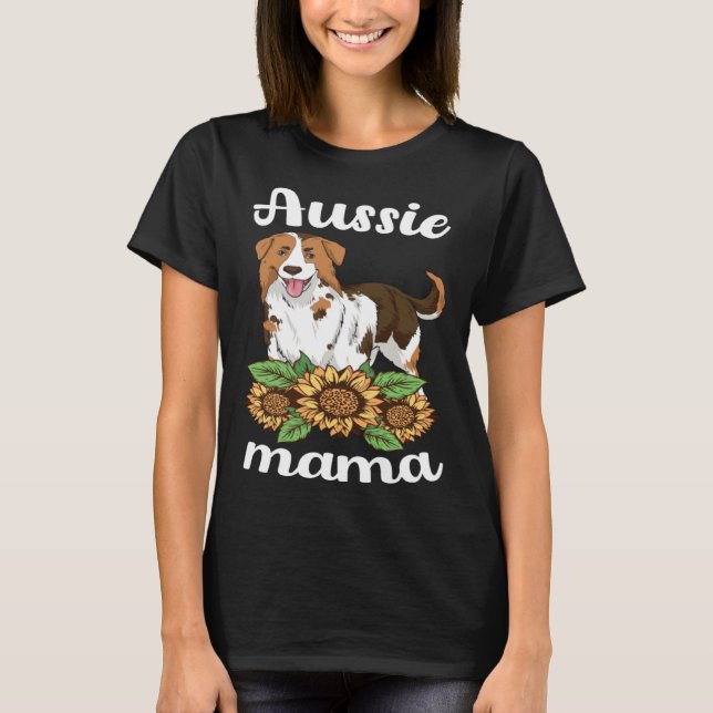 Aussie Mama Sunflower Australian Shepherd Women Mo T Shirt (Framsida)