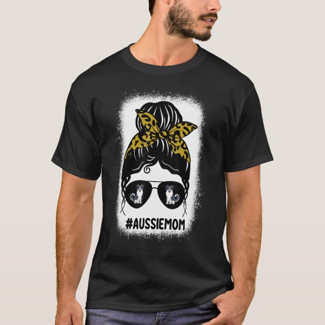 Aussie Mamma Messy Bun Hair Life Leopard Skriv ut  T Shirt (Framsida)