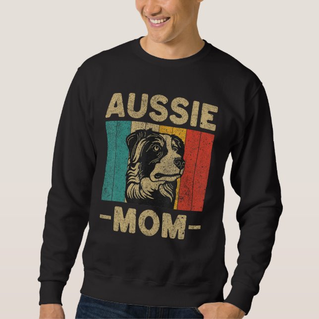 Aussie Mom  Retro Australian Shepherd Lång Ärmad Tröja (Framsida)