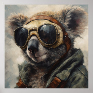 Aussie Pilot Koala Aviator Retro Akvarell Konst Poster