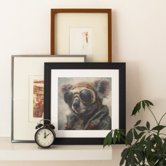 Aussie Pilot Koala Aviator Retro Akvarell Konst Poster