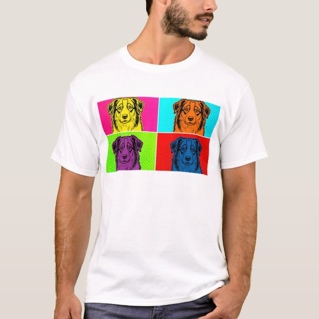 Aussie Pop Art Warhol Stil | Australian Shepherd T Shirt (Framsida)