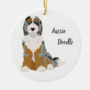 Aussie Pudel mix, Aussiedoodle-julprydnad Julgransprydnad Keramik